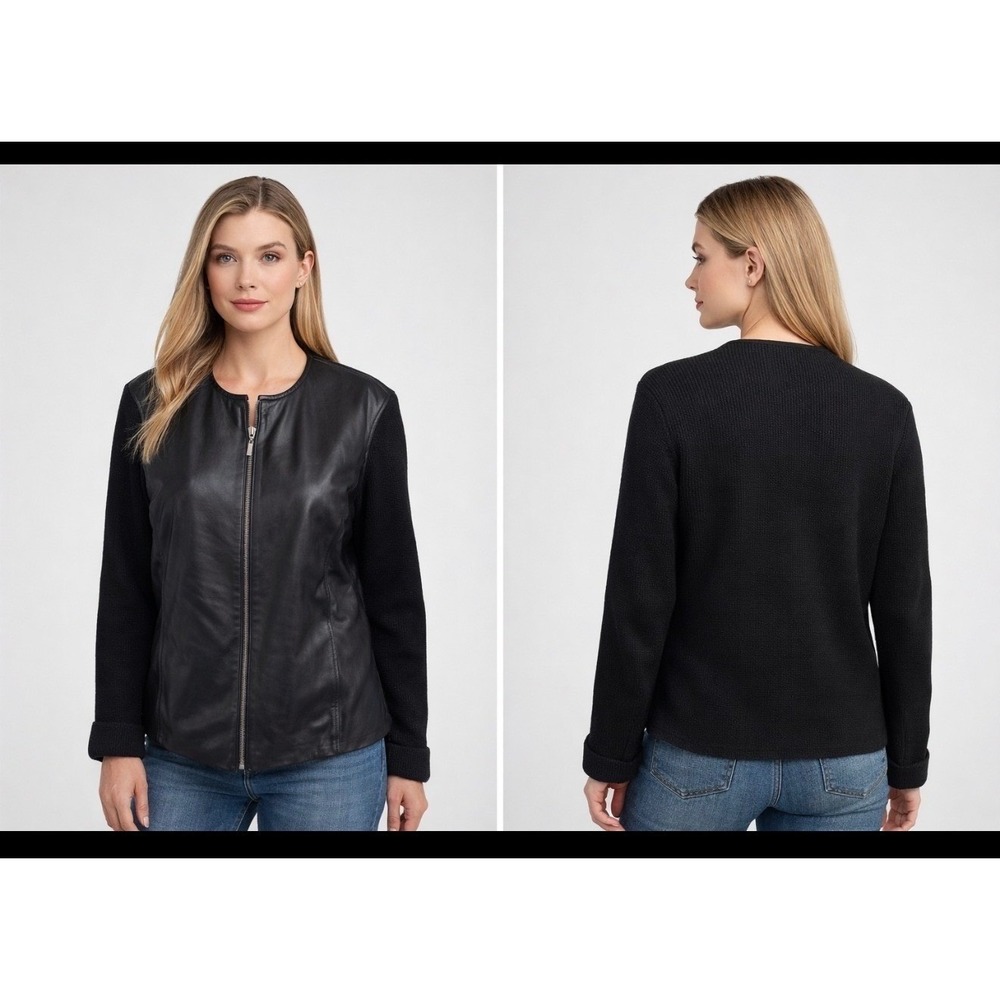 Apostrophe Black SOFT Leather Front, Knit Back/Sleeves XL,, Minimalist, Y2K Vibe